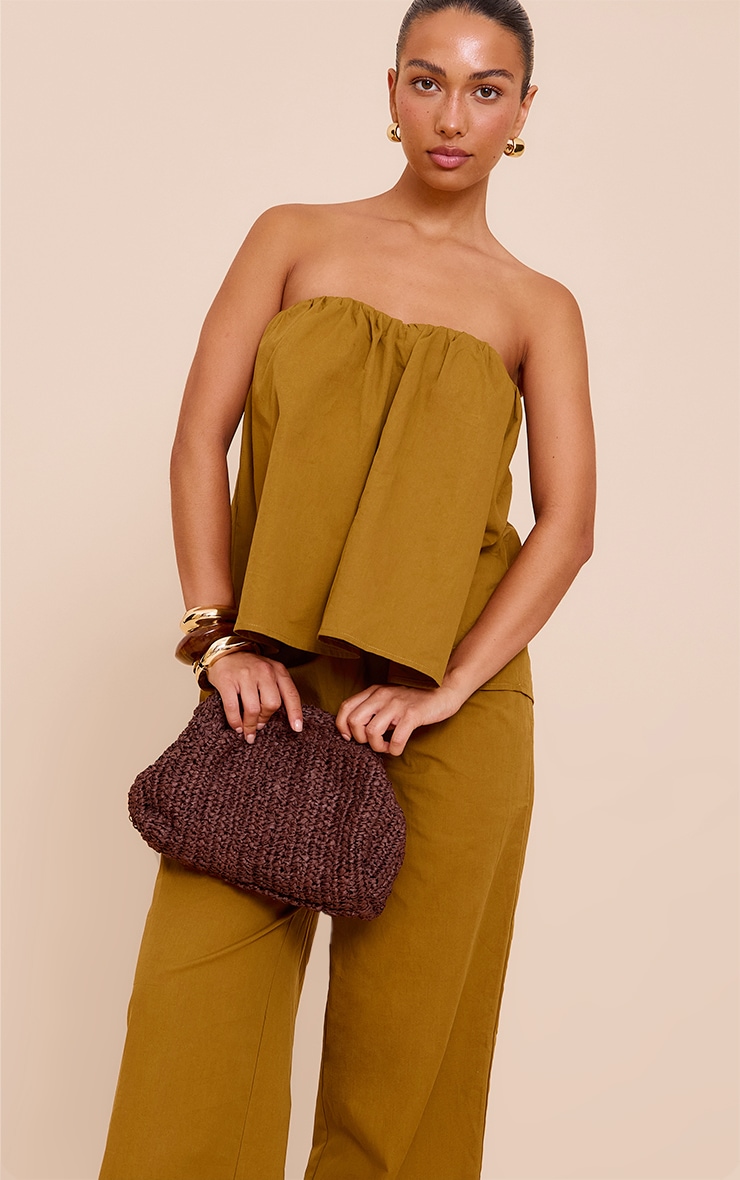 Olive Cotton Woven Elasticated Waist Wide Leg Pant image 4
