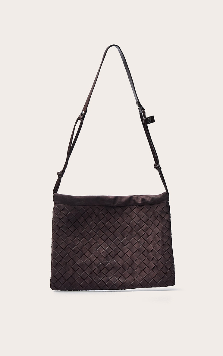 Chocolate Faux Suede Weave Drawstring Bag image 2