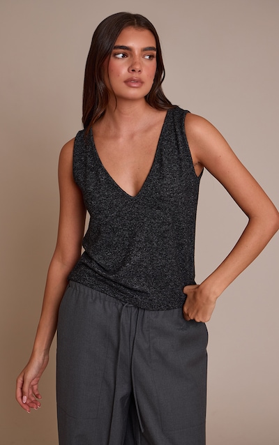 Charcoal Soft Knit V Neck Slouchy Vest Top