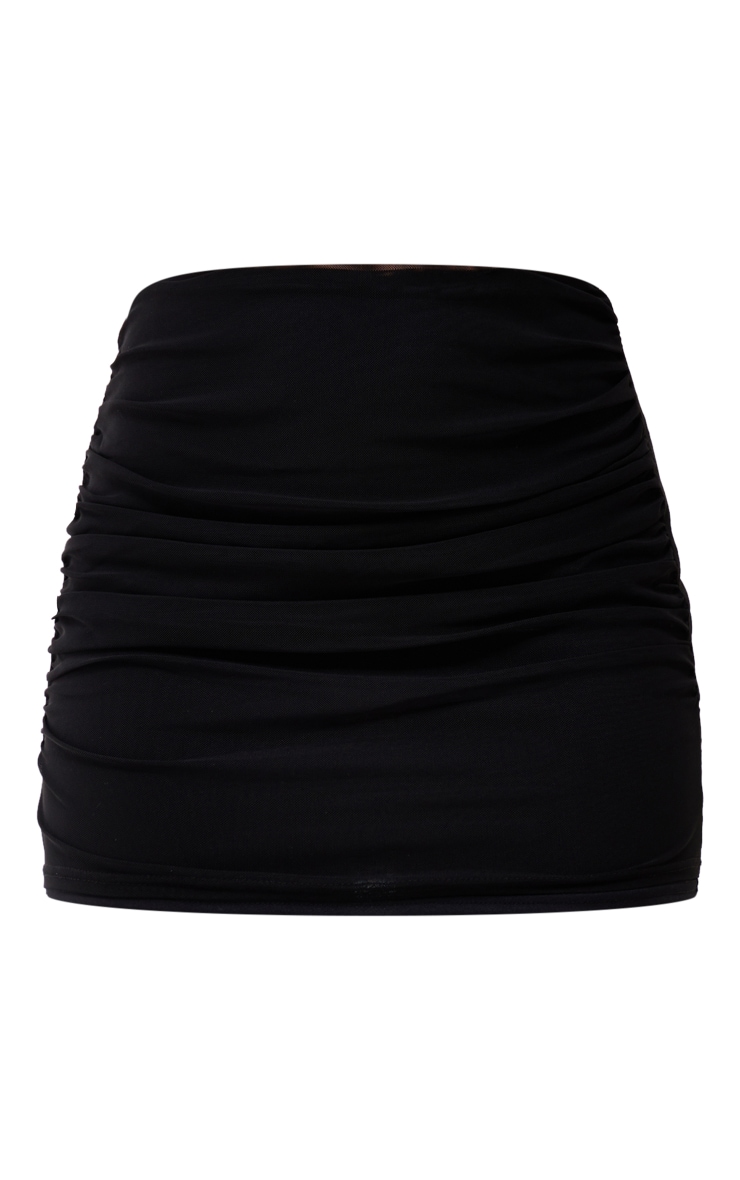 Black Ruched Mesh Layer Mini Skirt image 6