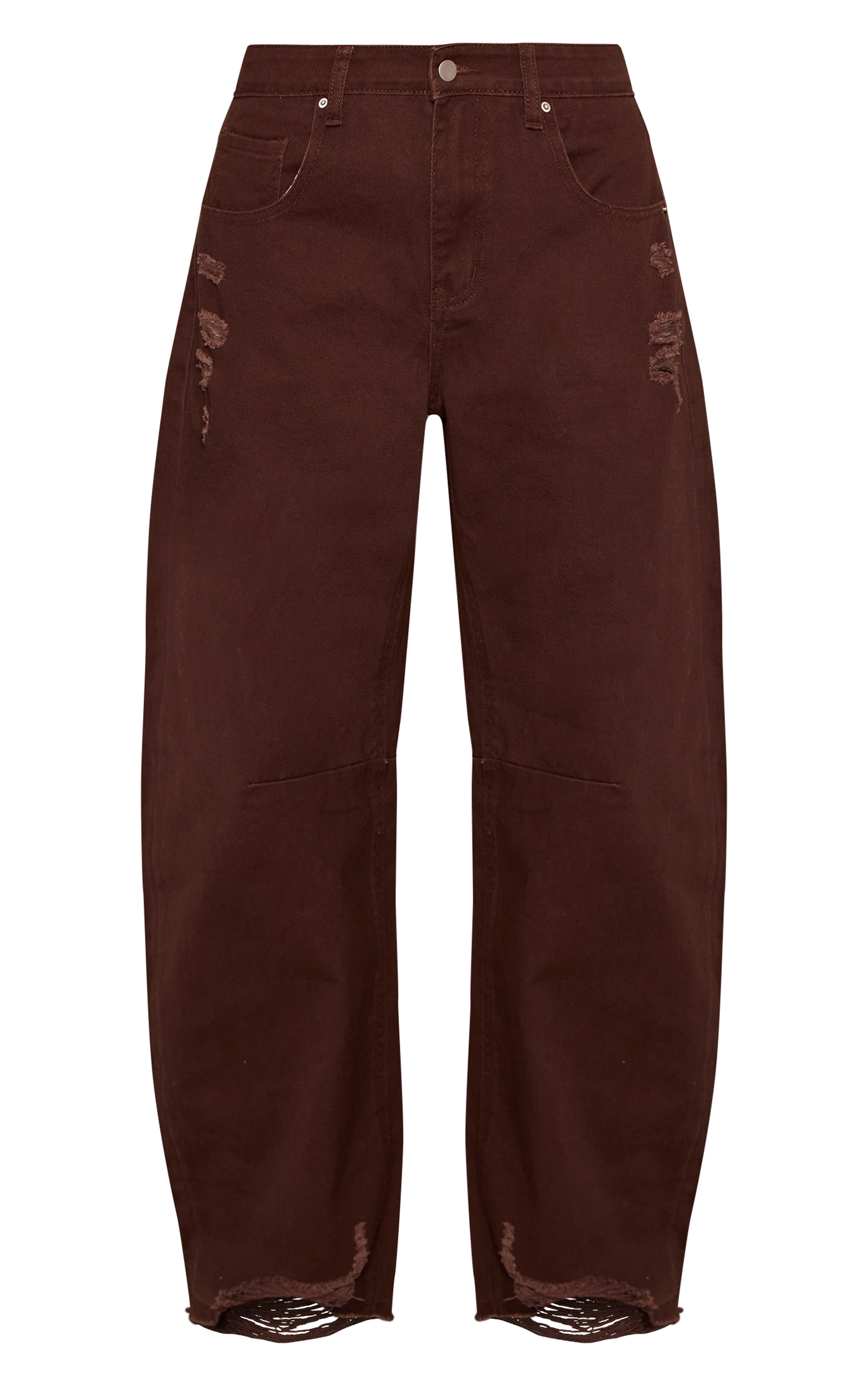 Chocolate Distressed Barrel Jeans image 5