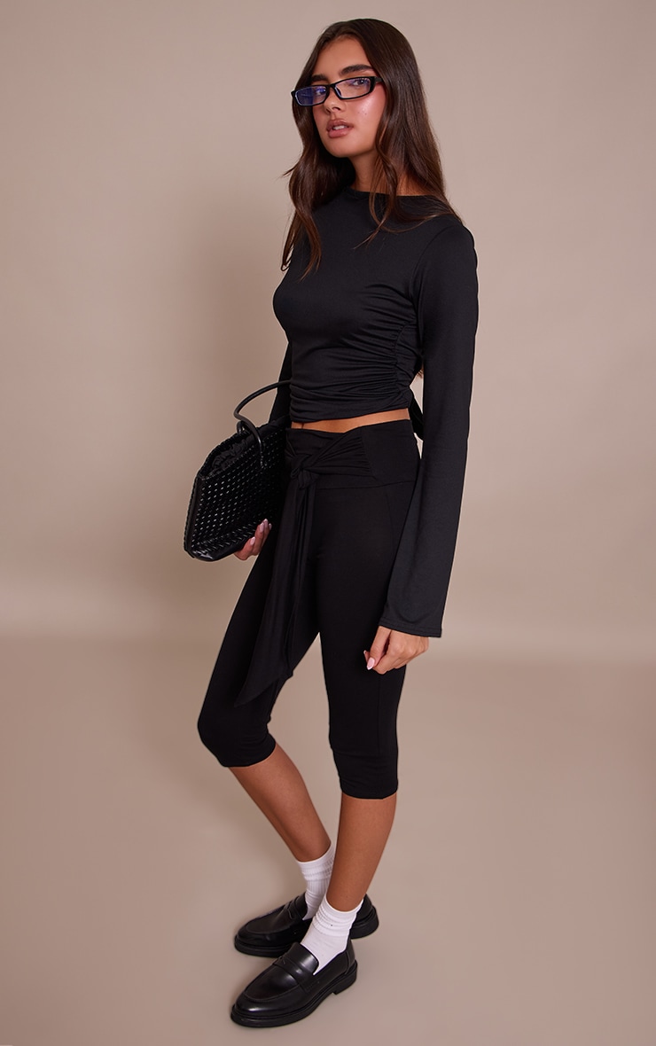 Black Soft Jersey Flared Long Sleeve Top  image 3