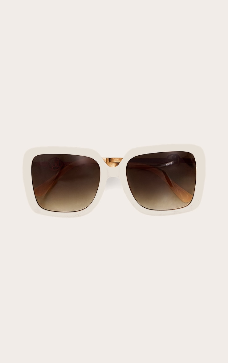 PRETTYLITTLETHING Cream Branded Oversized Square Sunglasses image 1