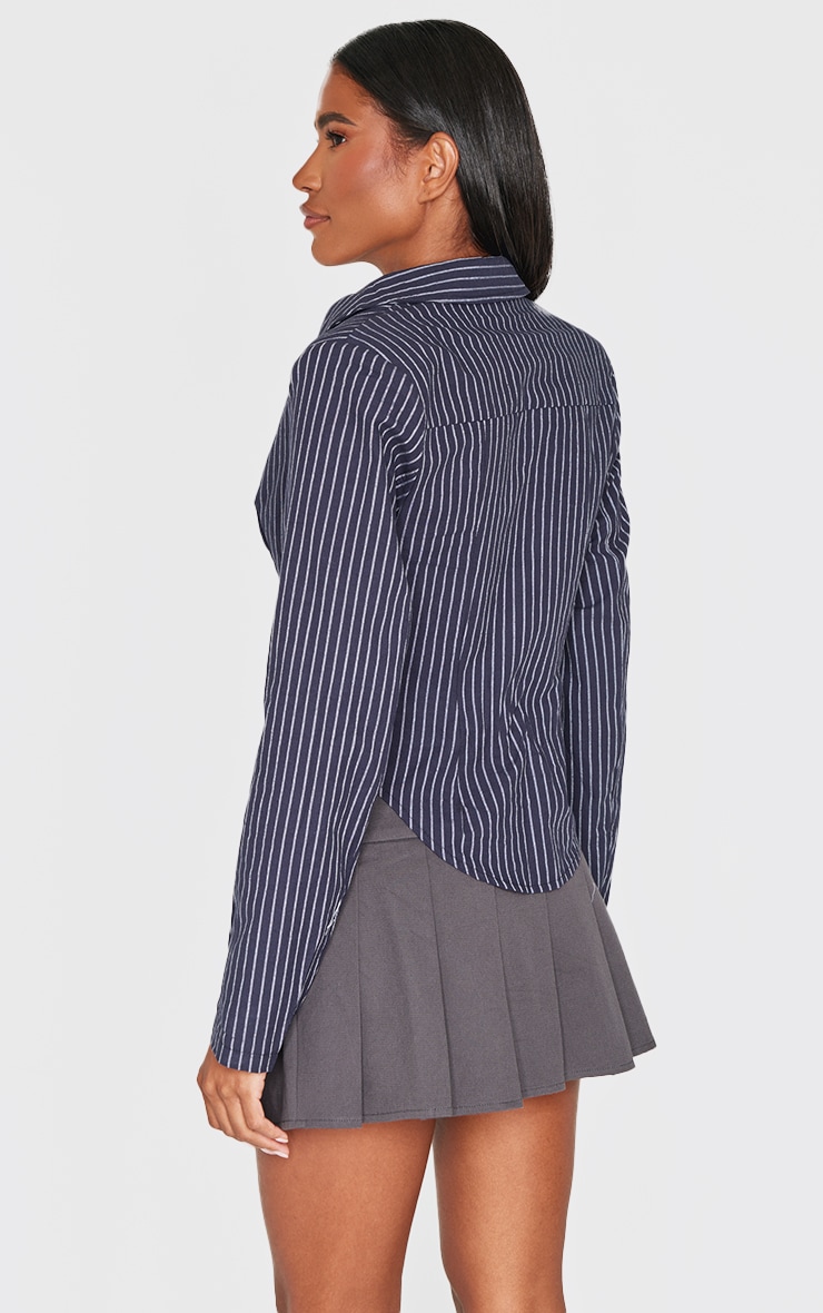 Navy Striped Plunge Hook & Eye Shirt image 2