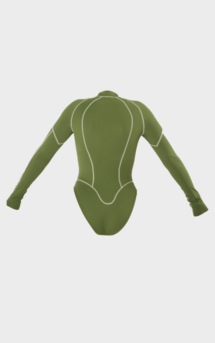 Shape Khaki Sculpted Contrast Stitch Long Sleeve Bodysuit image 6