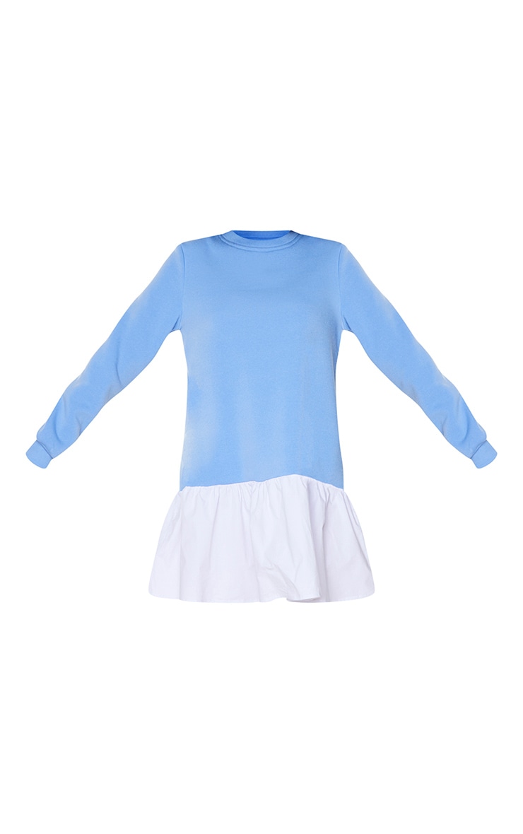 Cornflour Blue Poplin Drop Frill Hem Sweatshirt Dress image 5