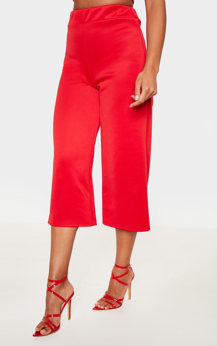 Red Basic High Waisted Scuba Culottes image 2