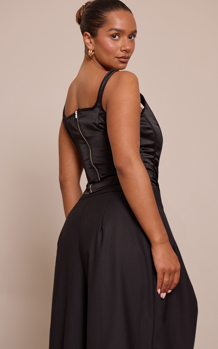 Shape Black Square Neck Satin Longline Corset Top image 2