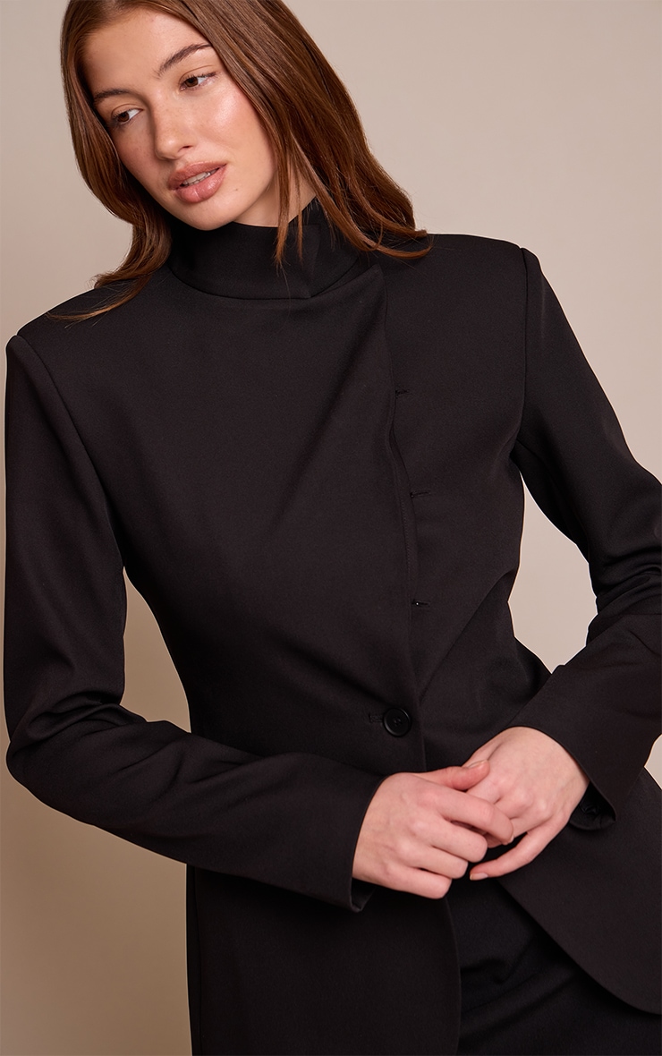 Black Tailored Woven High Neck Blazer