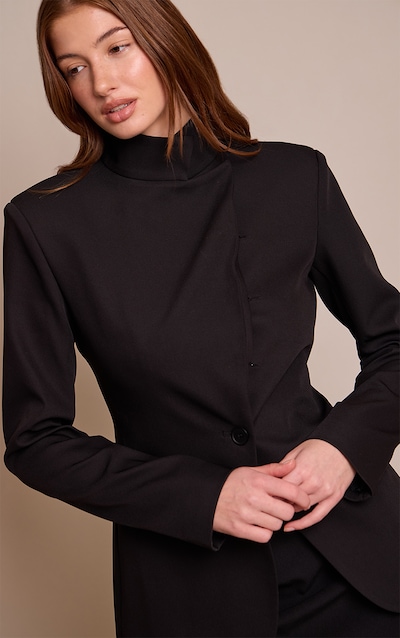 Black Tailored Woven High Neck Blazer