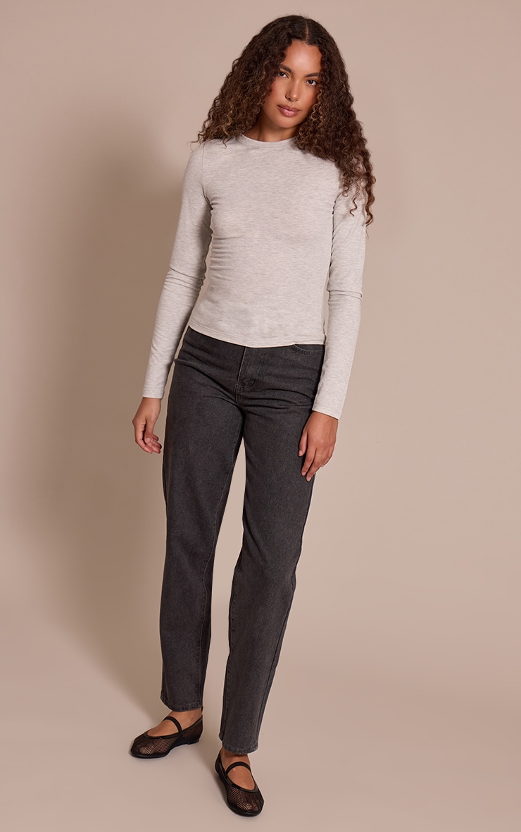 Tall Grey Marl Soft Cotton Crew Neck Longline Long Sleeve Top image 3