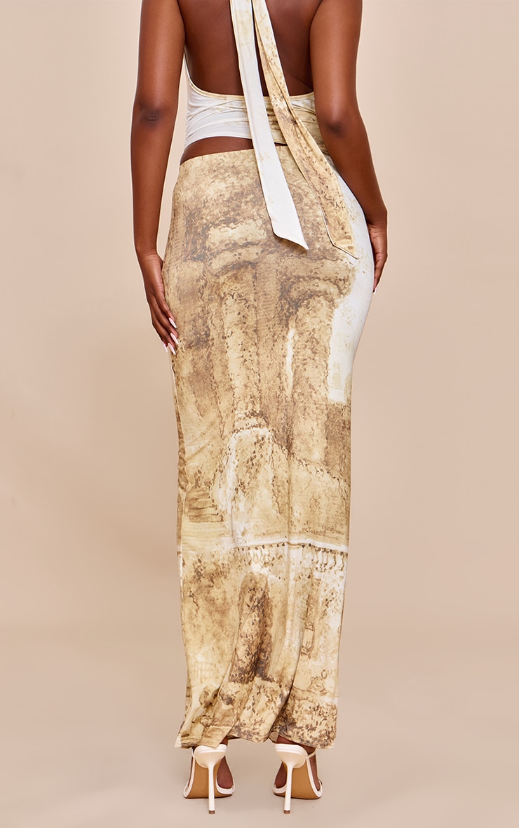 Cream Print Slinky Mid Rise Maxi Skirt image 3