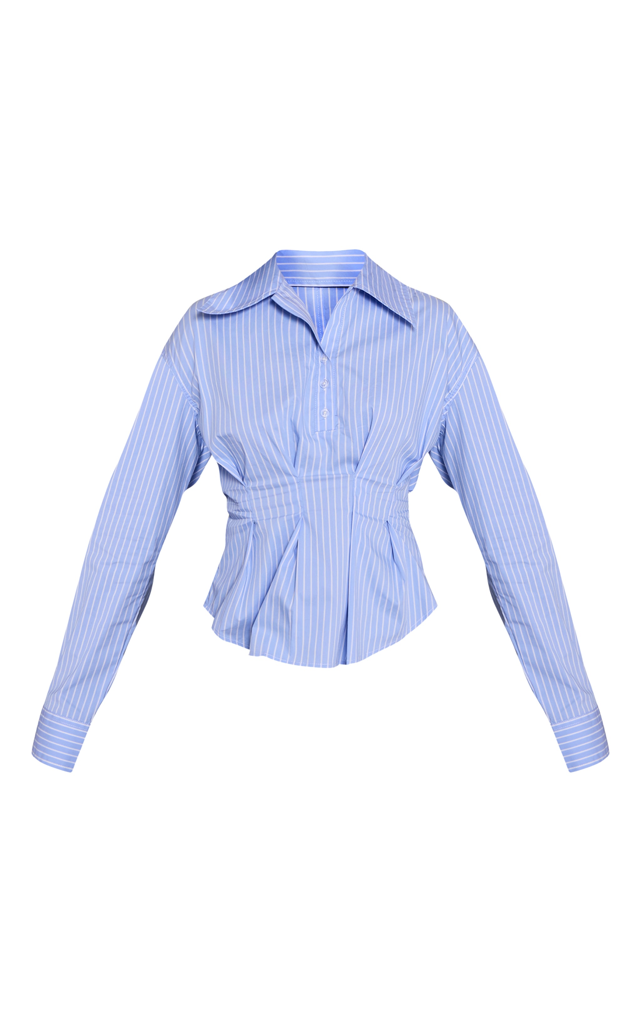 Blue Pleated Cinched Waist Striped Shirt image 5