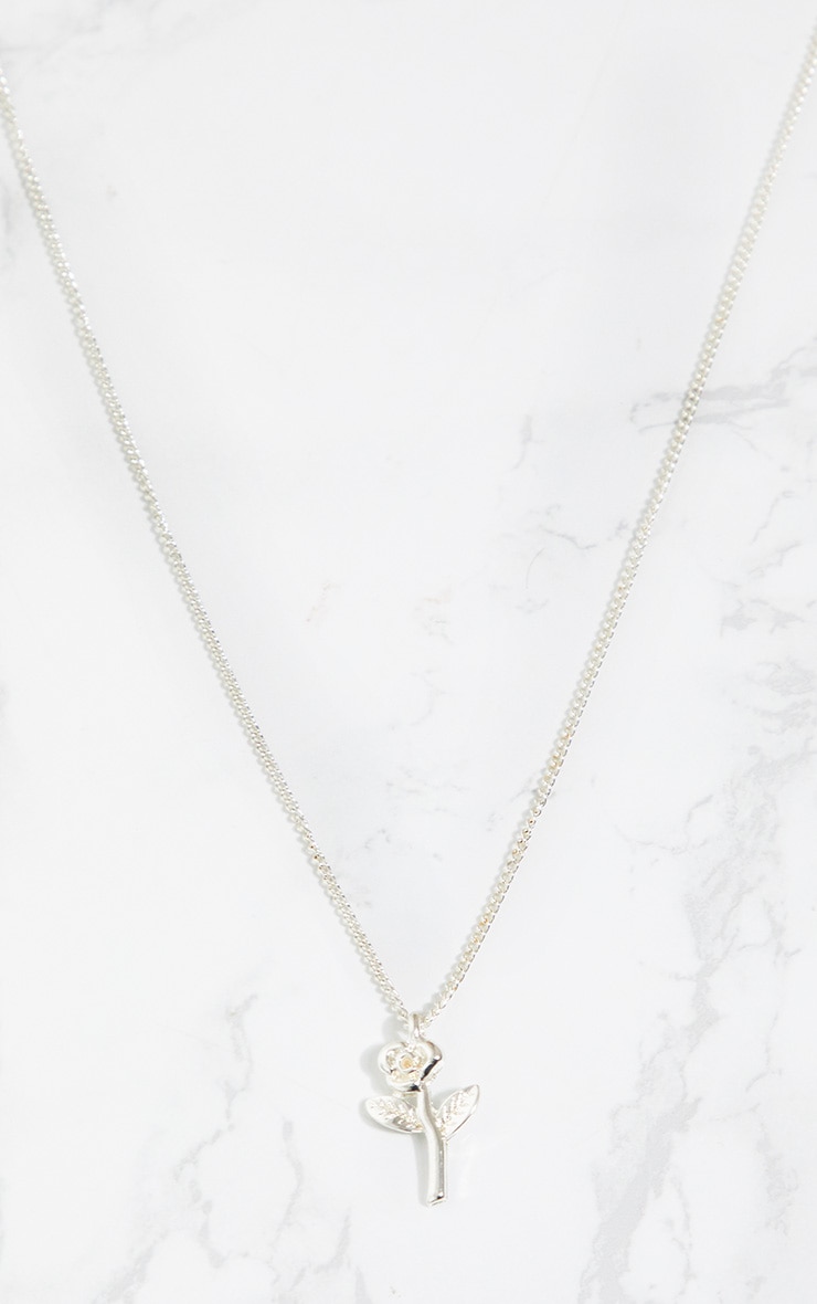 Silver Rose Pendant Necklace Accessories PrettyLittleThing