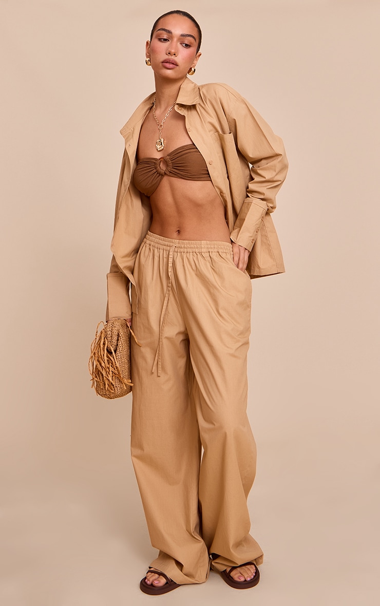 Sand Cotton Poplin Wide Leg Pants image 1