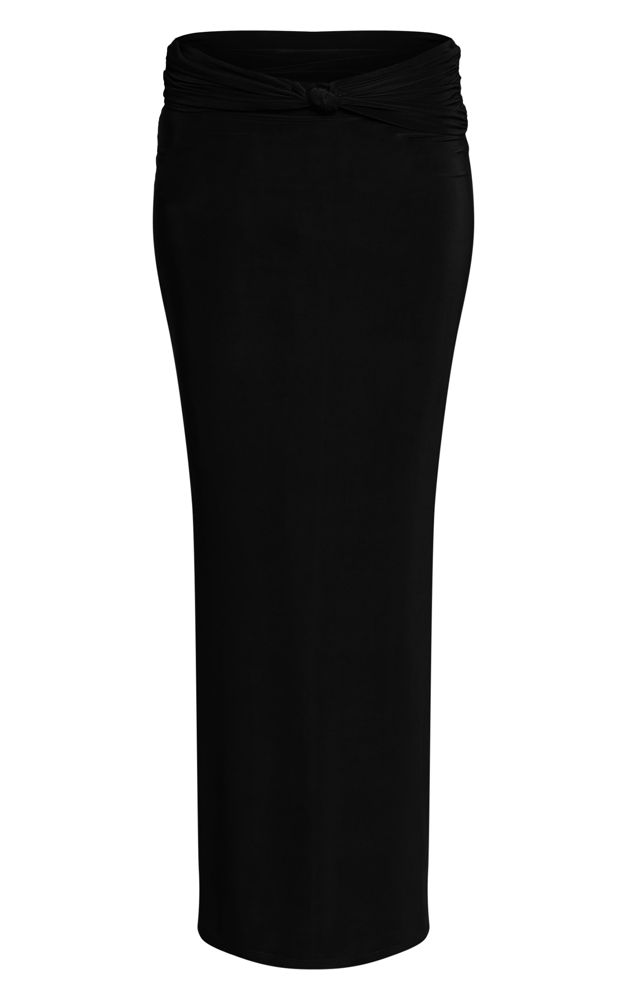 Black Slinky Knot Fold Over Detail Maxi Skirt image 5