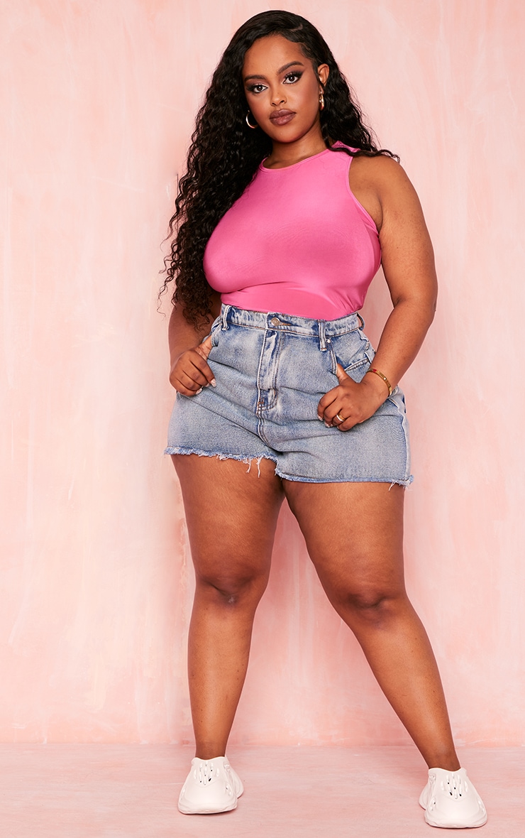Plus Bright Pink Racer Neck Slinky Bodysuit