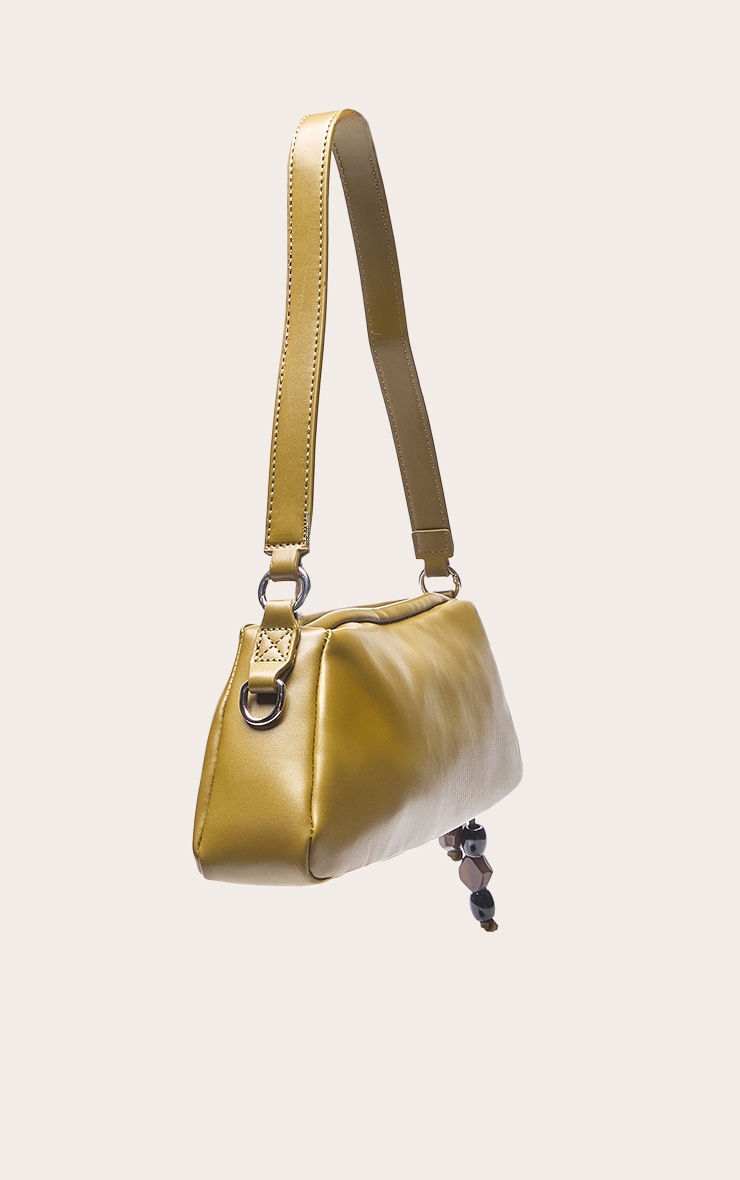 Olive PU Stone Trim Shoulder Bag image 3