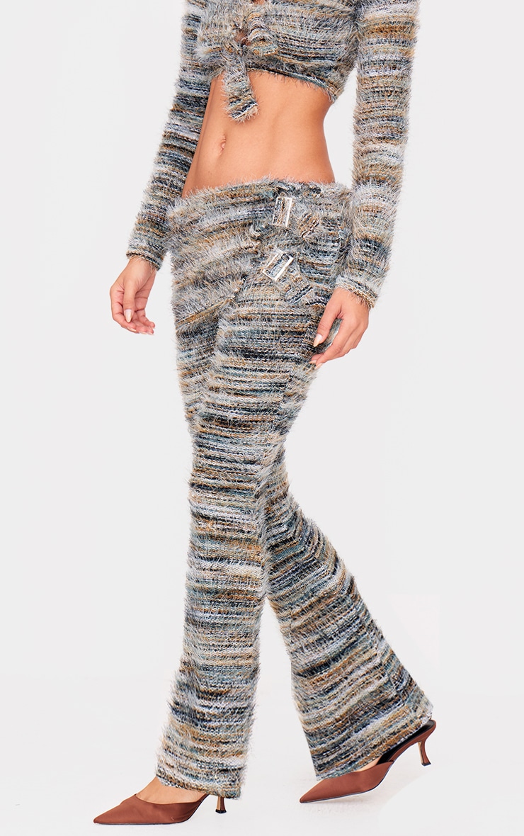 Multi Fluffy Belted Foldover Skinny Flare Pants image 2
