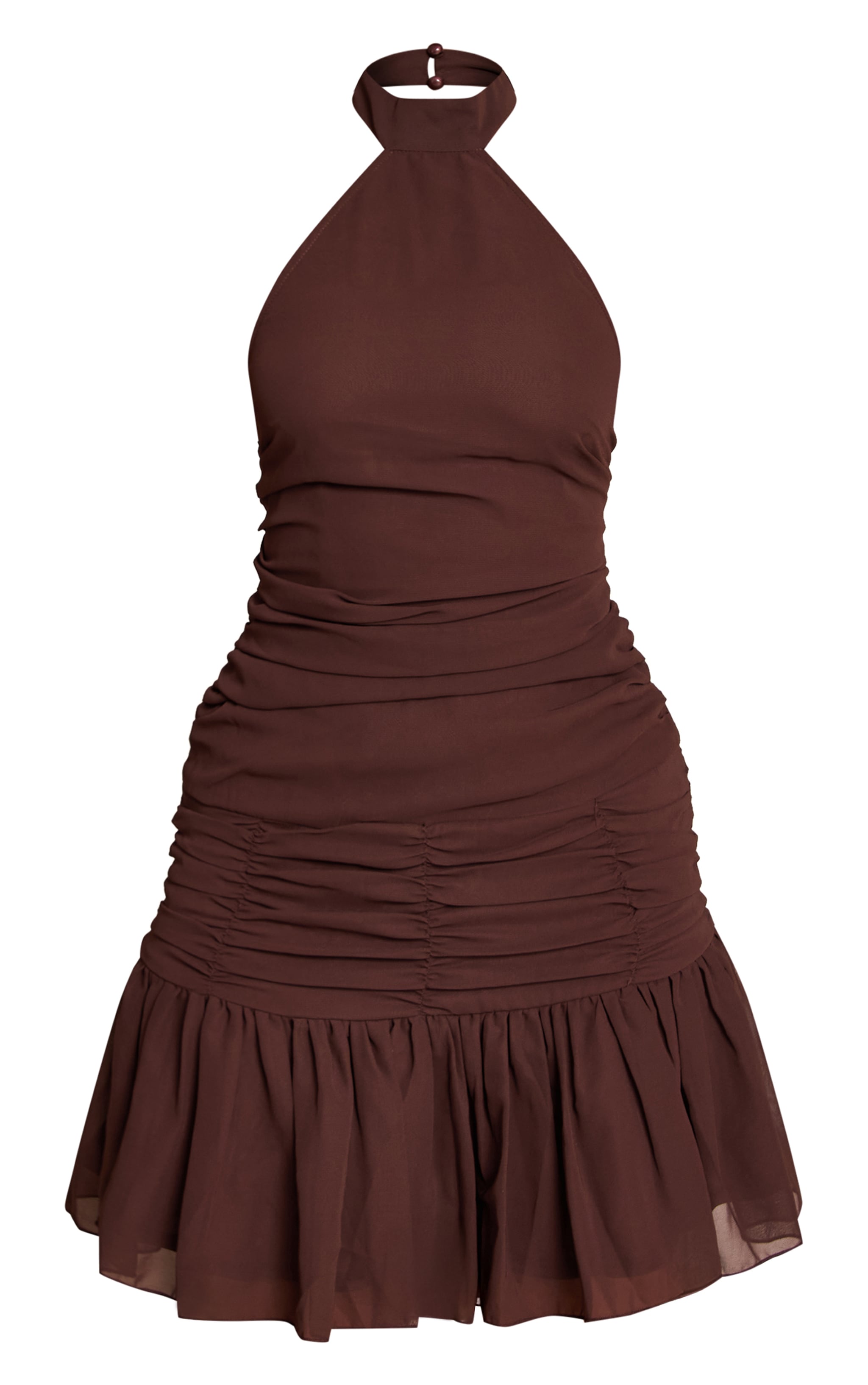 Chocolate Chiffon Halter Neck Mini Shift Dress image 5