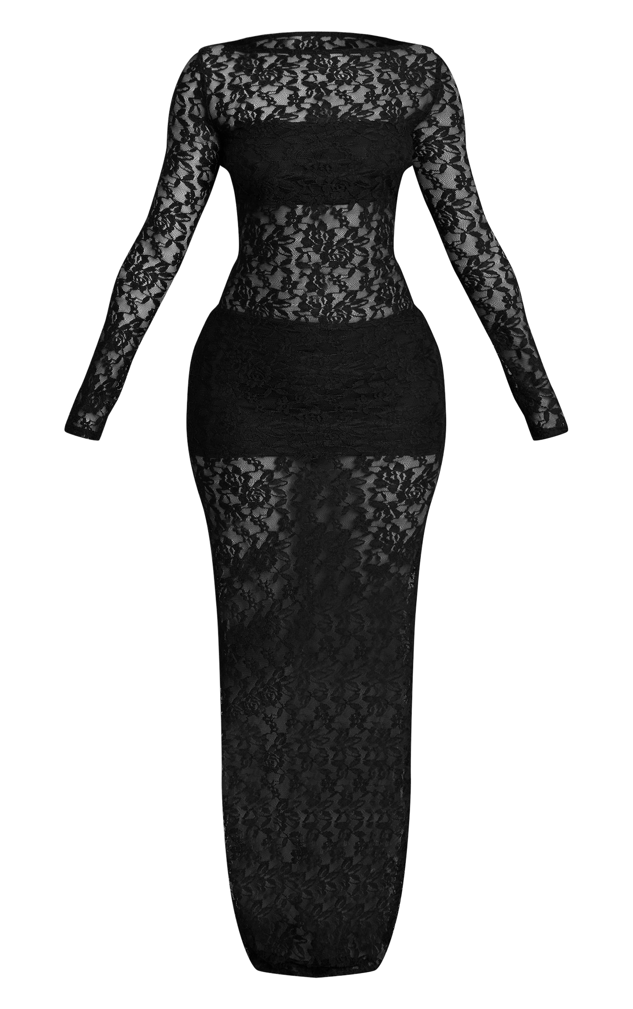 Petite Black Sheer Lace Long Sleeve Maxi Dress image 5