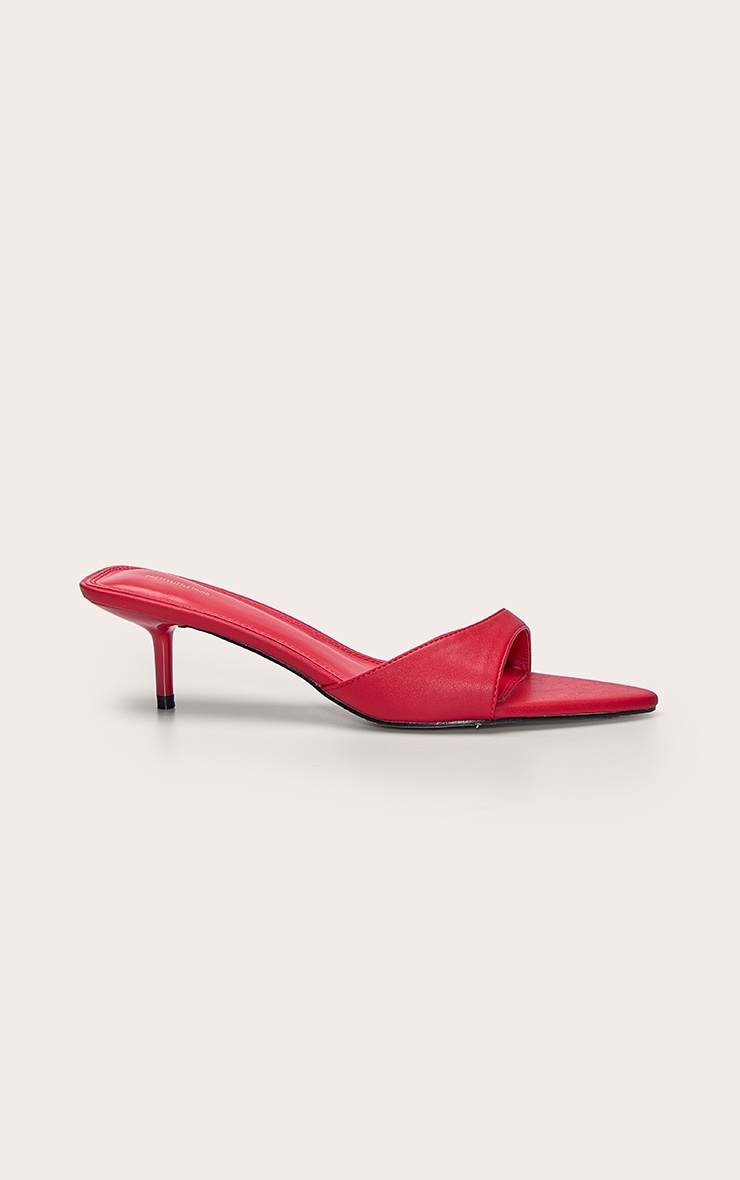 Red Pu Point Toe Thin Strap Low Stiletto Heeled Mules image 2