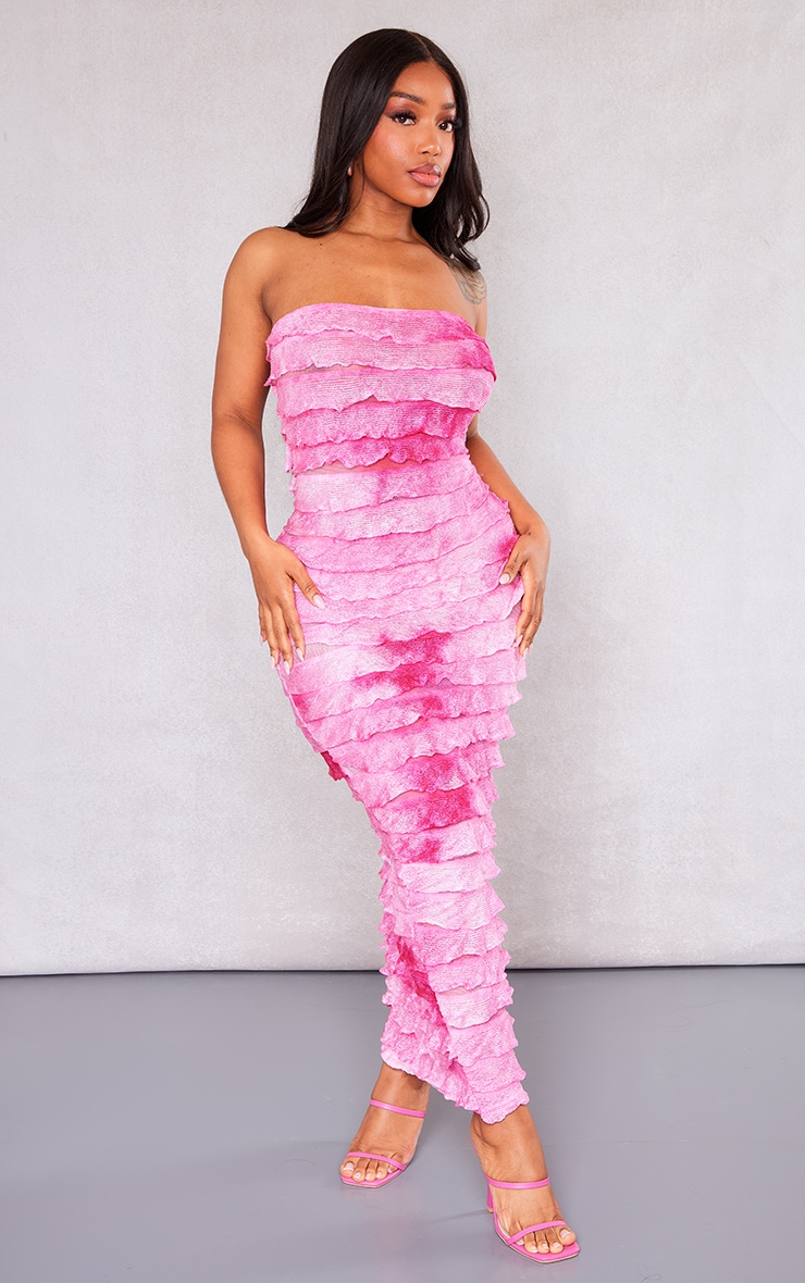 Shape Hot Pink Ombre Frill Edge Bandeau Maxi Dress image 1