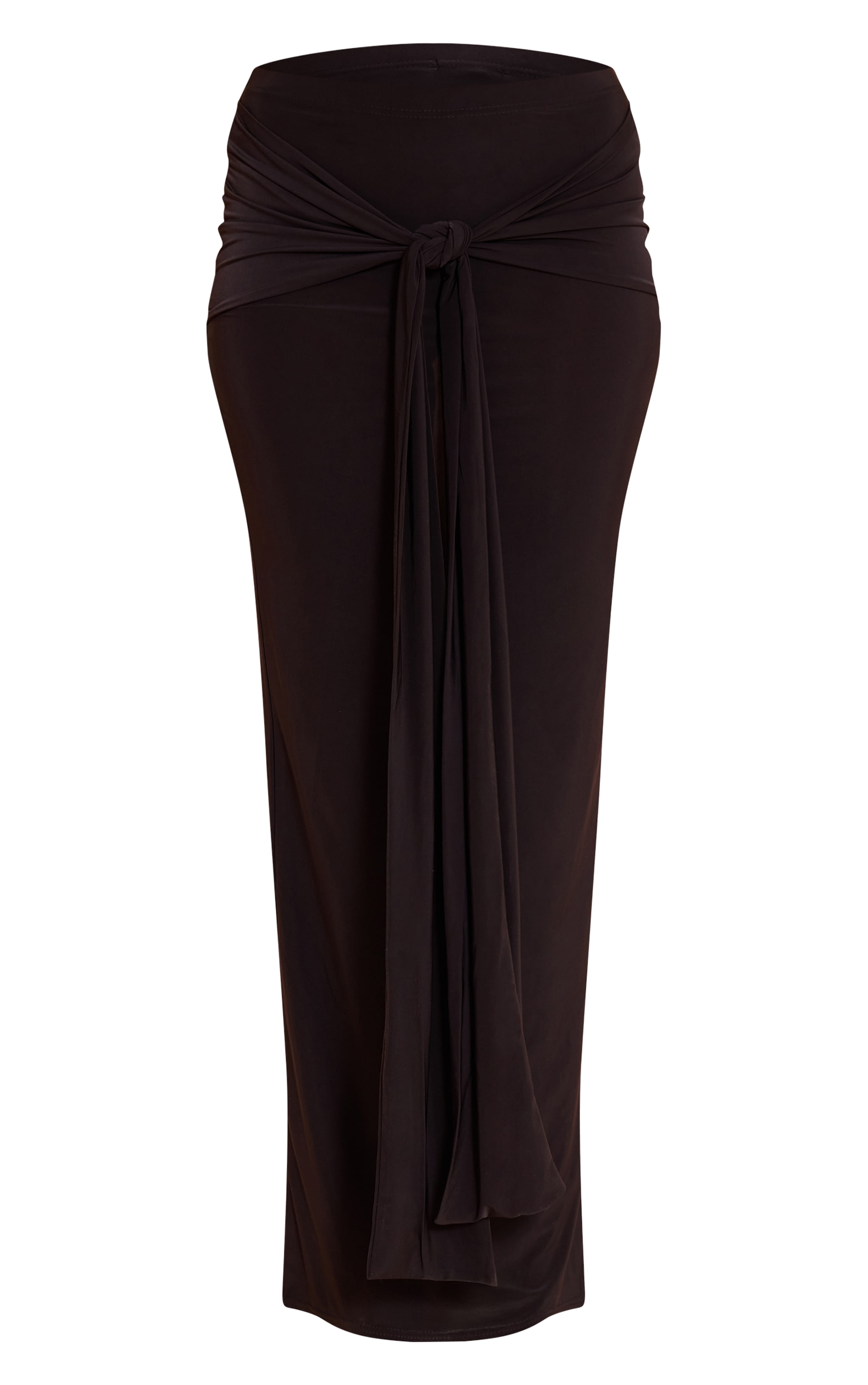 Black Slinky Tie Detail Maxi Skirt image 5