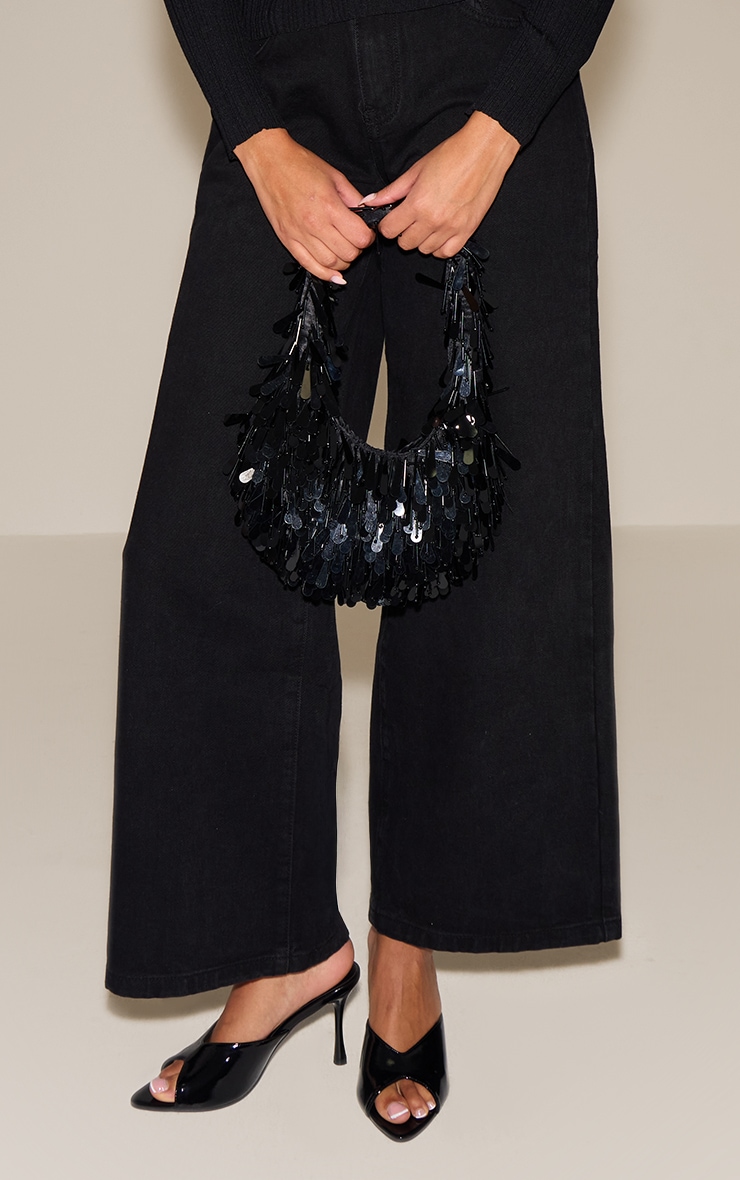 Black Crinkle PU Heeled Mules image 1