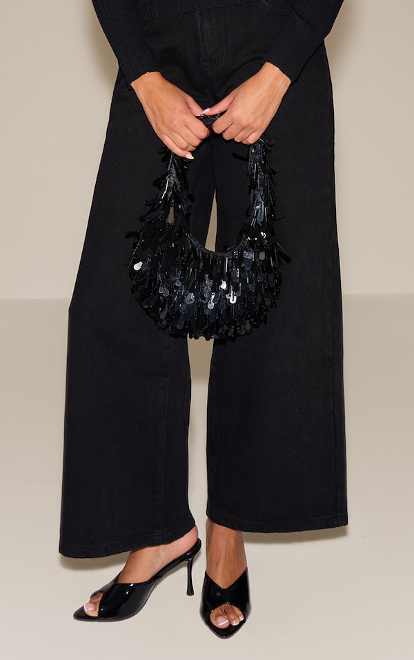 Black Crinkle PU Heeled Mules