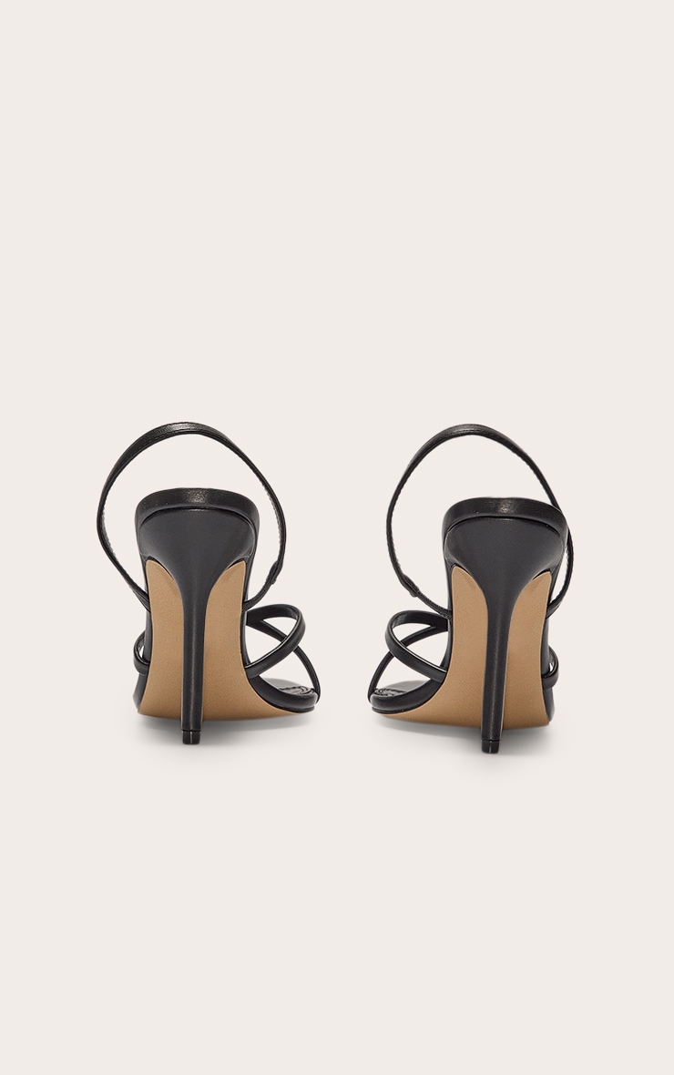 Black Pu Point Toe Sling Back High Stiletto Heel Sandals image 3