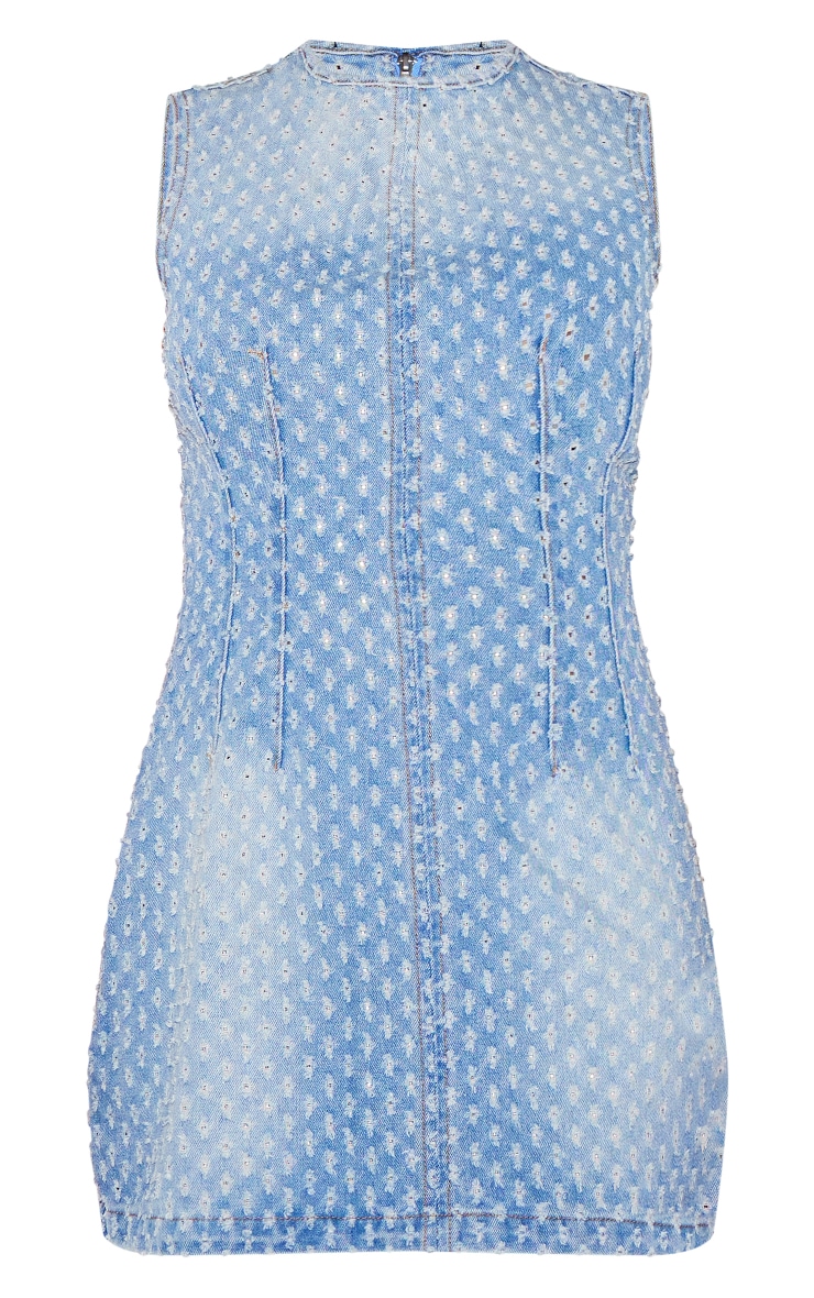 Petite Blue Textured Denim Sleeveless Mini Dress image 5