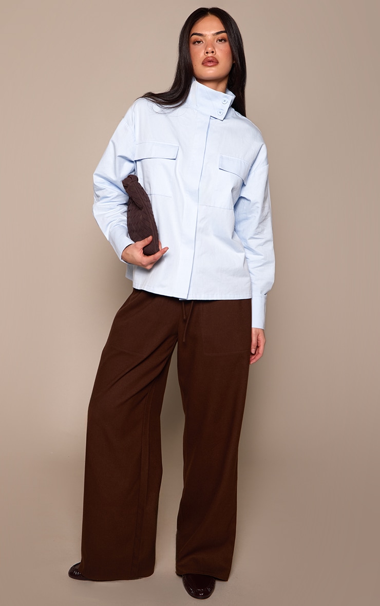 Blue Cotton Funnel Neck Boxy Shirt  image 3