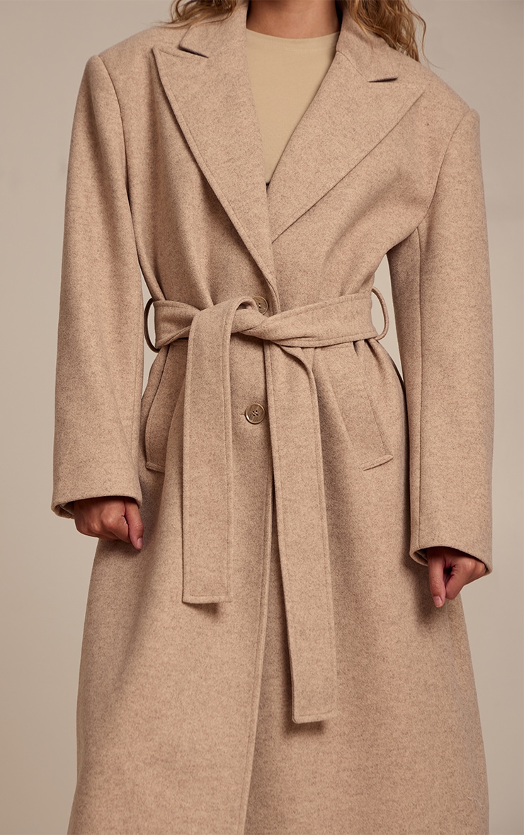 Oat Single Breasted Self Tie Wool Look Maxi Coat image 4