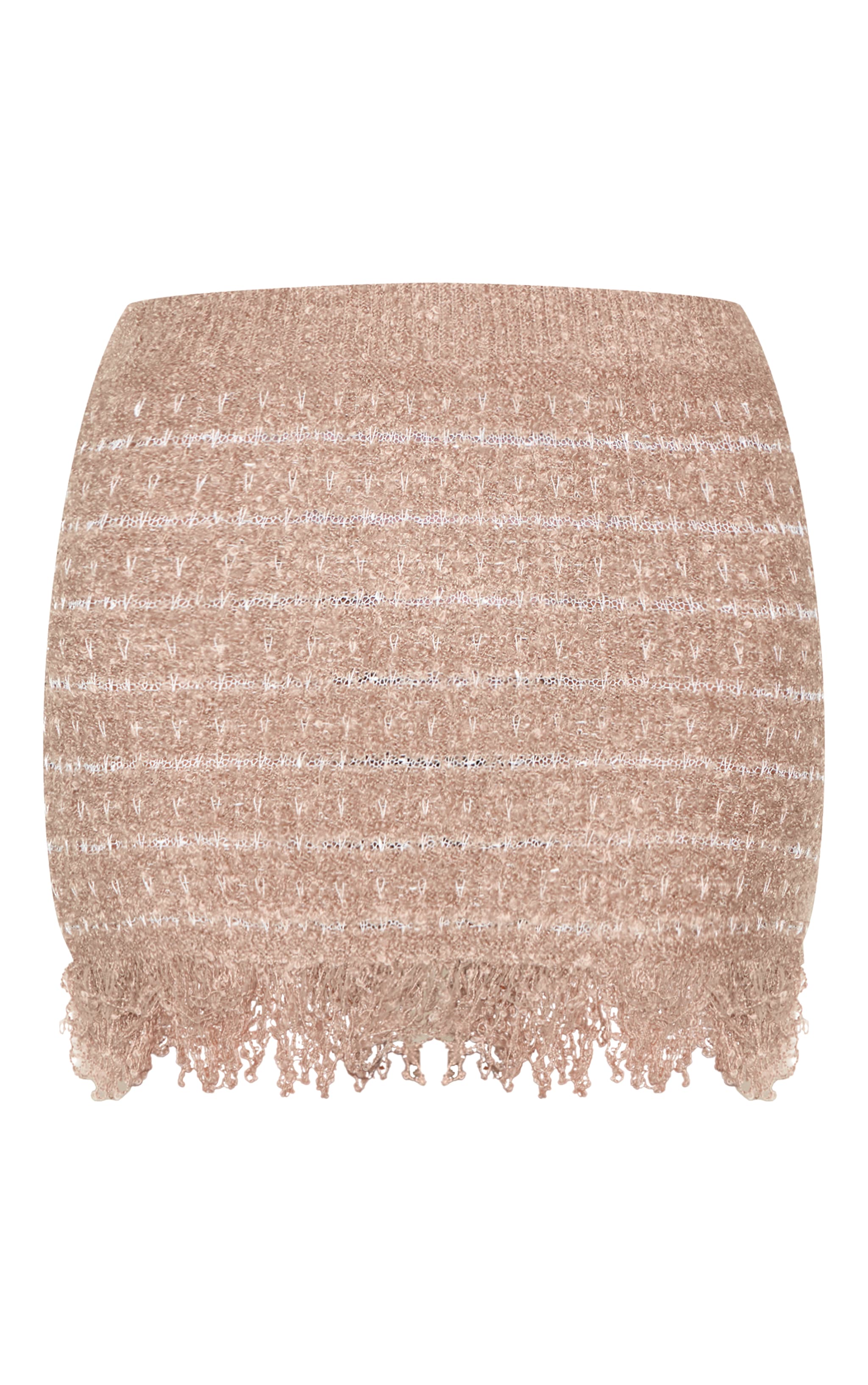 Taupe Boucle Knit Tassel Hem Mini Skirt image 6
