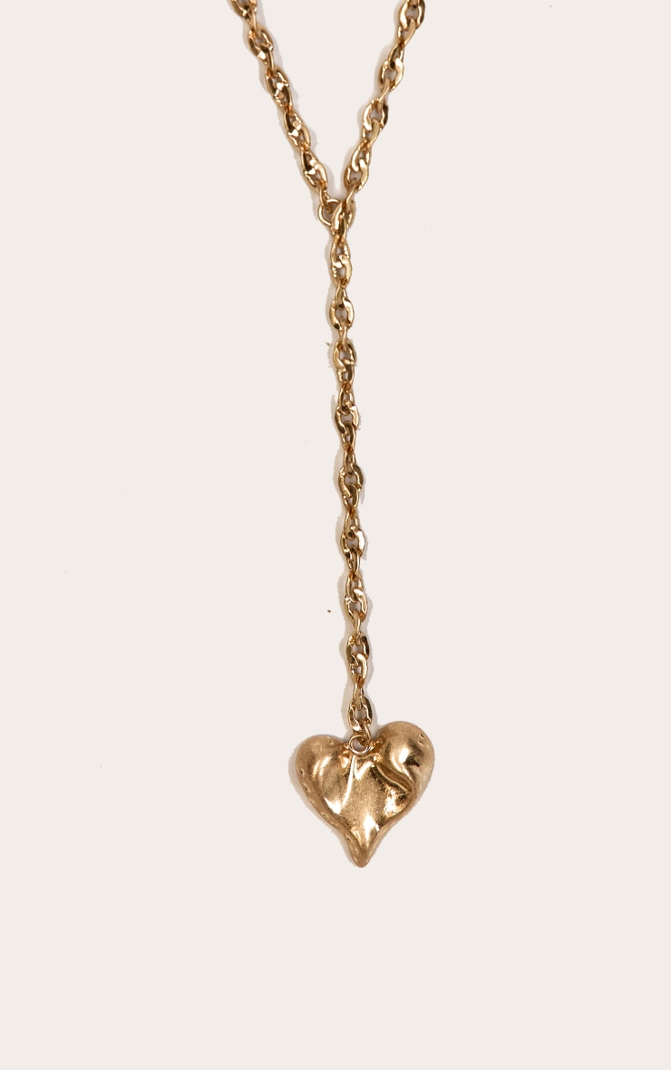 Collier lariat doré à pendentif texturé brossé en forme de coeur image 3
