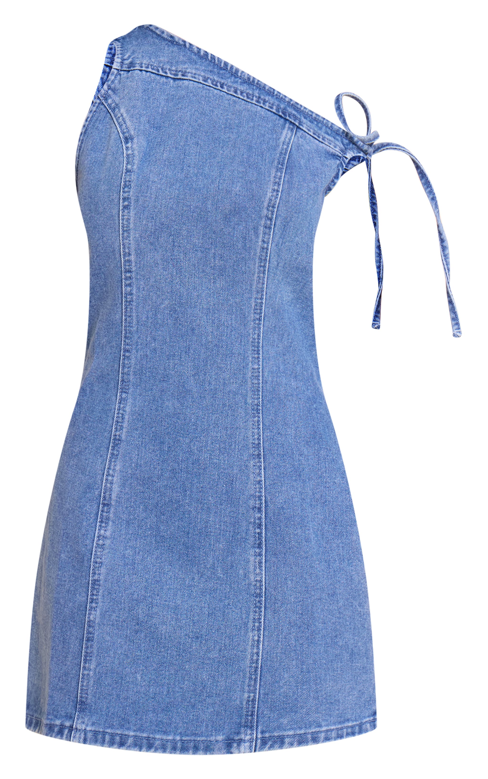 Petite Washed Blue Asymmetric Mini Dress image 5