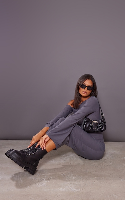 Black Lace Up Chunky Sole Combat Boots