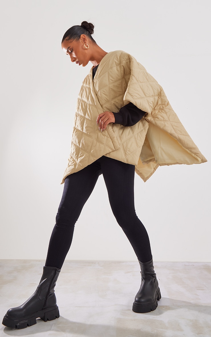 Poncho oversize vert olive pâle à losanges matelassés image 3