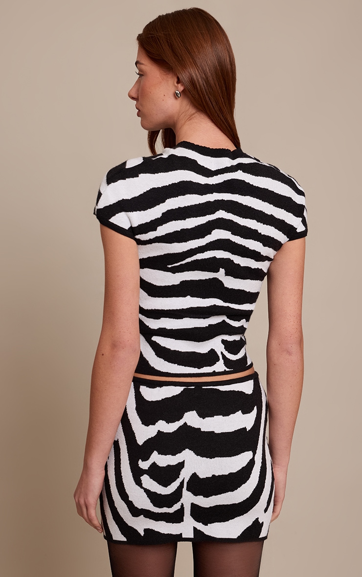 Mono Zebra Print Knitted Cap Sleeve Top  image 2