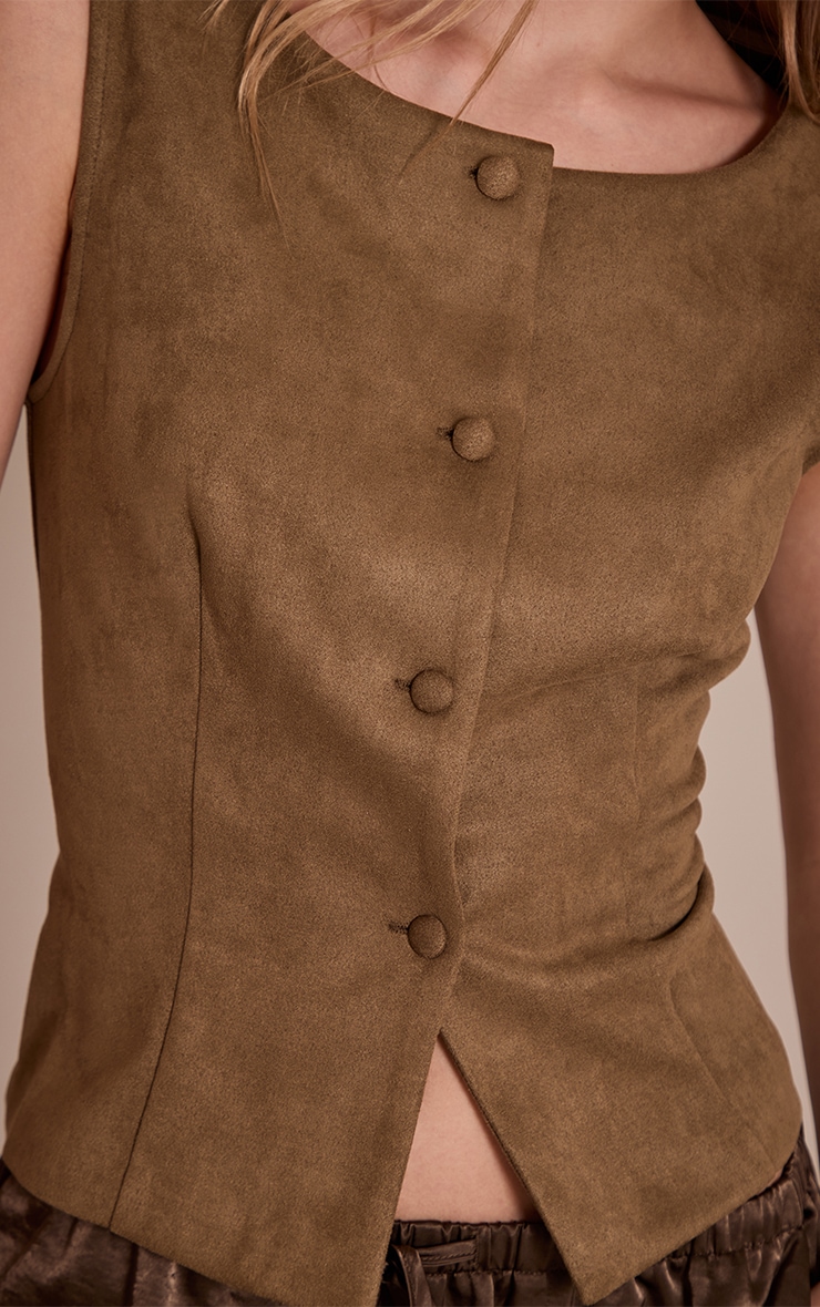Gilet en suédine kaki à boutons-pression image 4