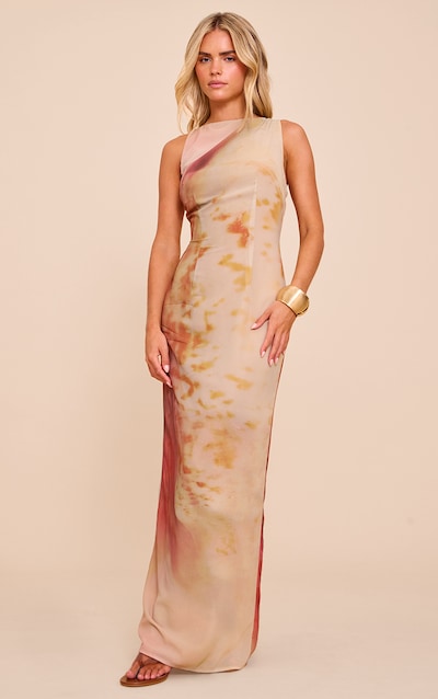 Petite Natural Abstract Printed Chiffon Maxi Dress