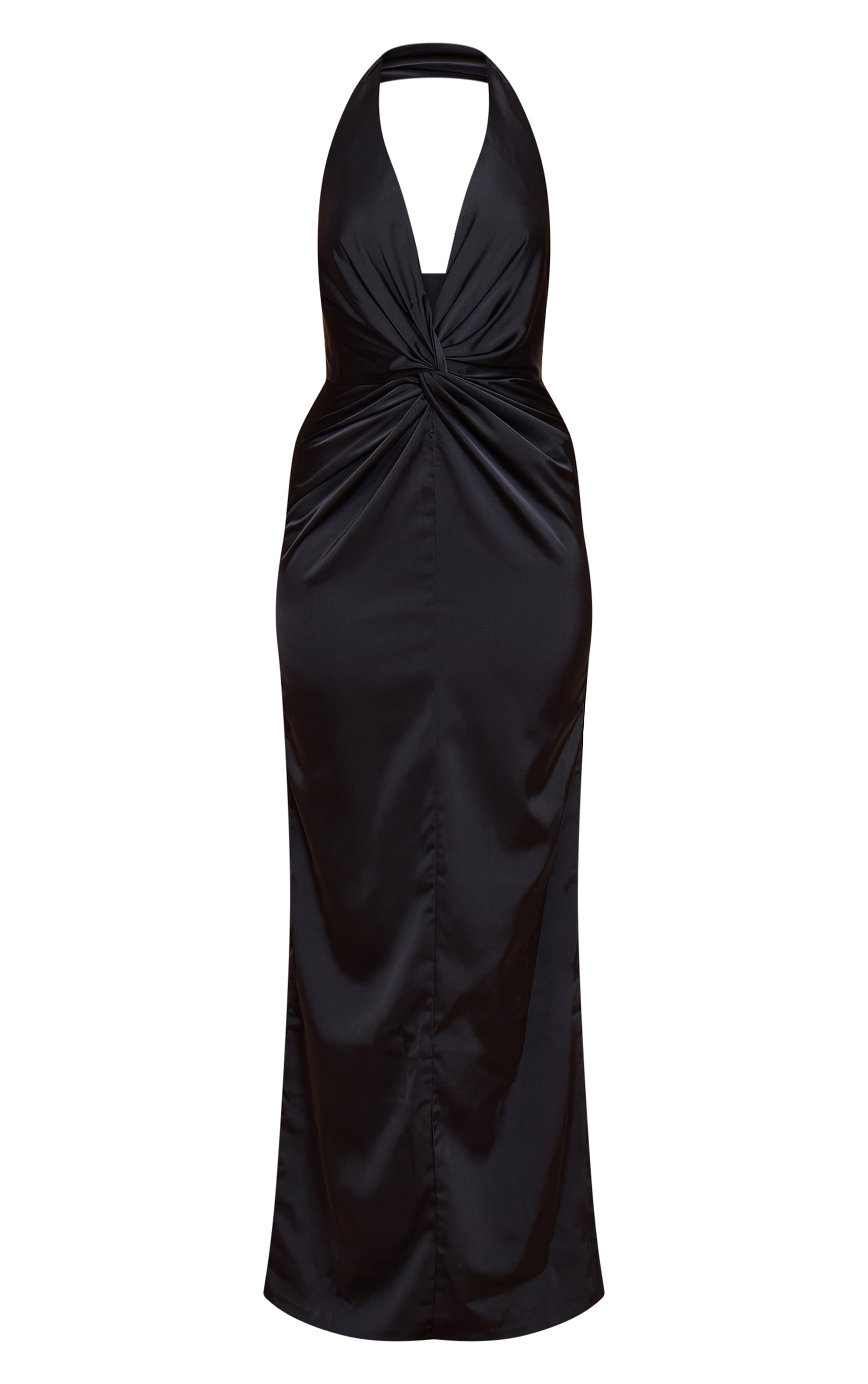 Black Bridesmaid Satin Twist Detail Halterneck Maxi Dress image 5