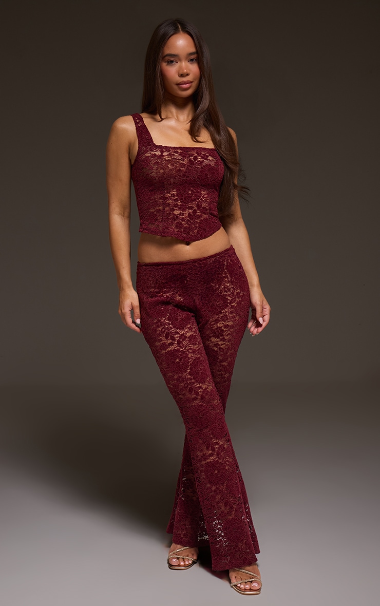 Dark Wine Lace Square Neck Long Top image 3