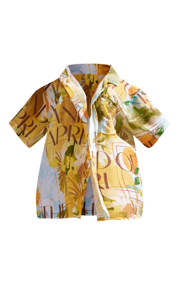 Yellow Capri Print Button Up Beach Shirt PrettyLittleThing