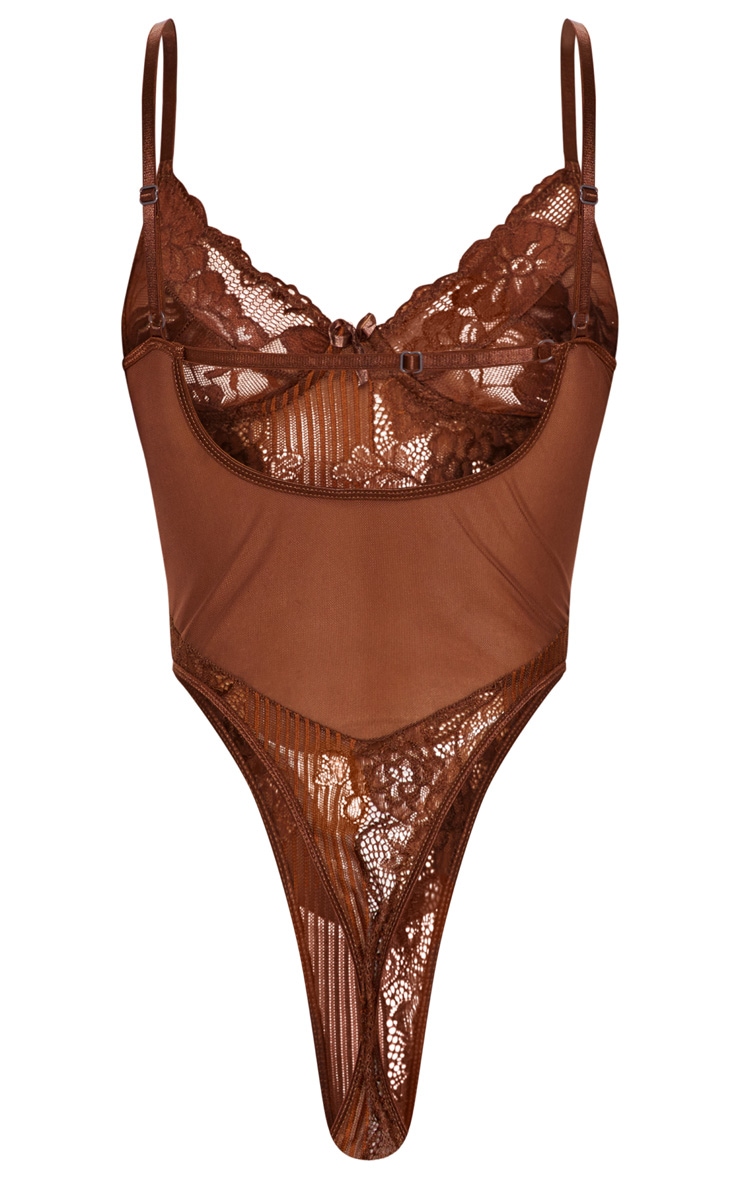 Kingdom chocolate high leg lace insert body on top