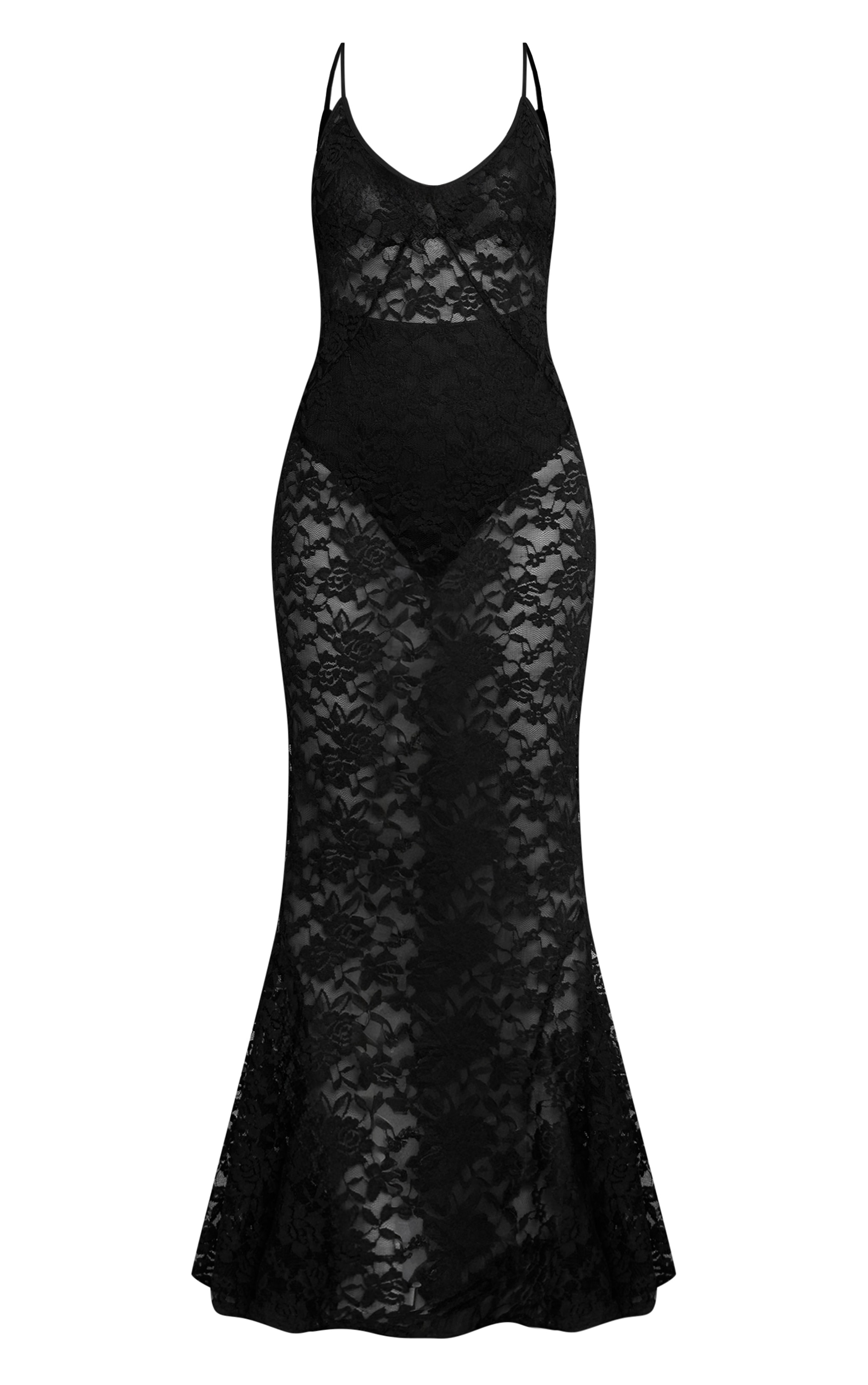 Petite Robe sirène longue en dentelle noire à bretelles fines image 5