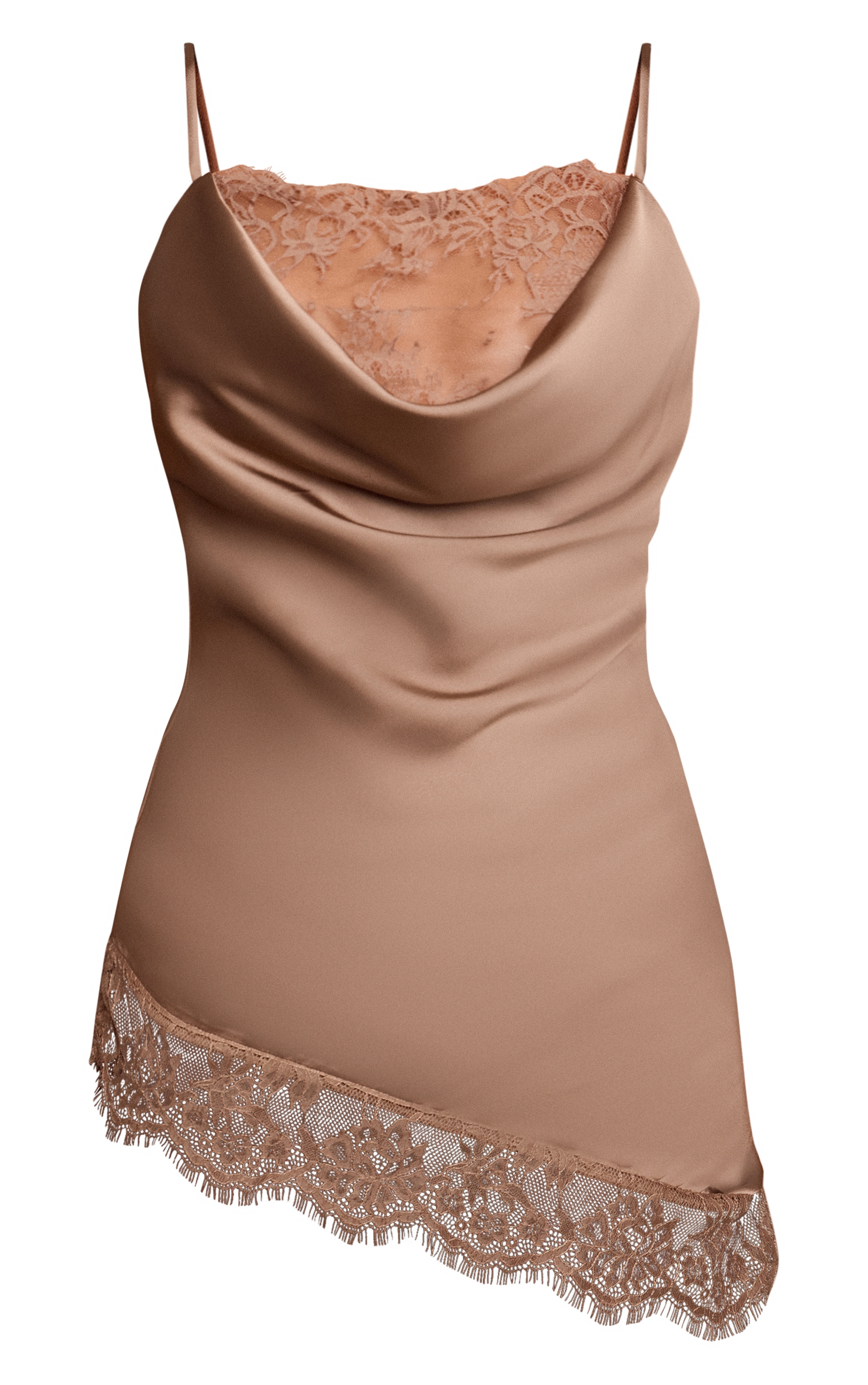 Mushroom Lace Trim Satin Cowl Asymmetric Top image 5
