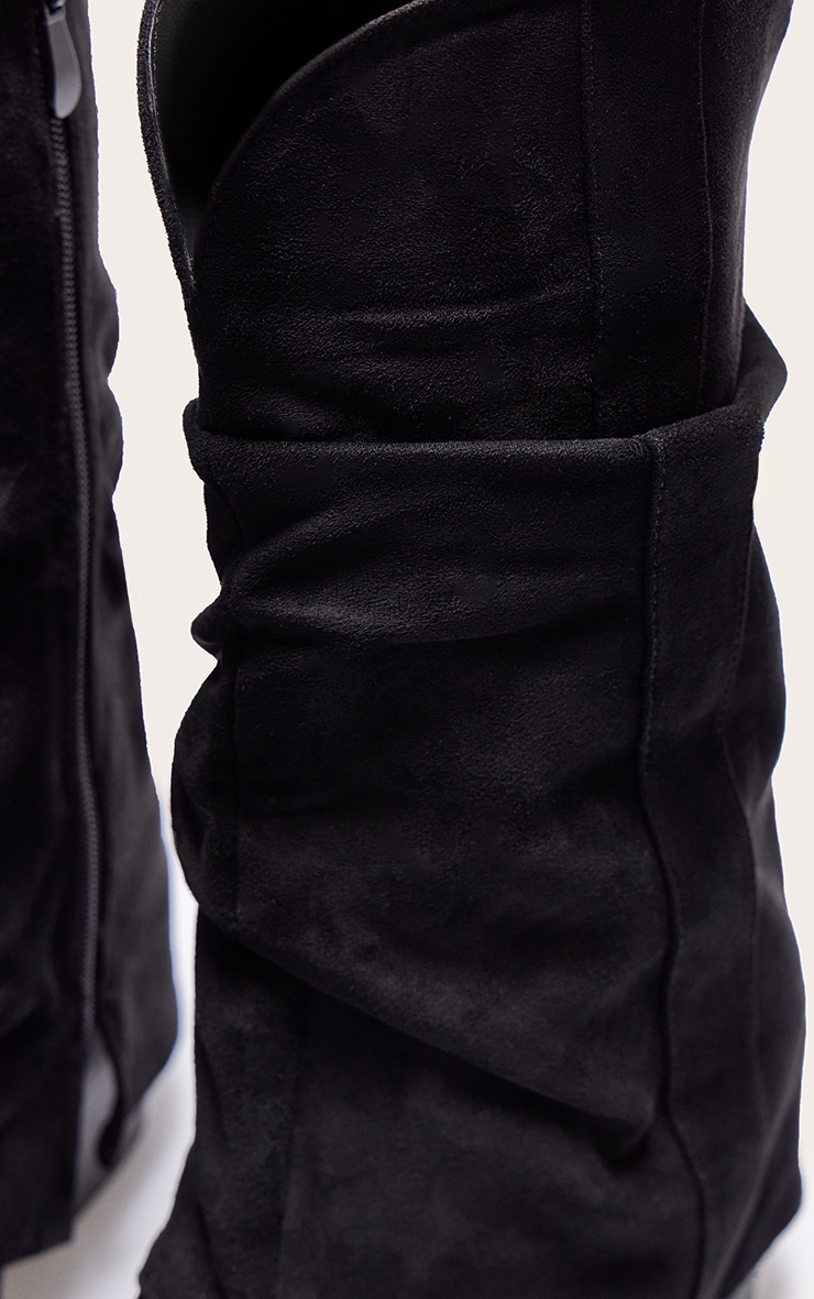 Black Faux Suede Point Toe Slouchy Fold Over Calf High Western Boots image 4