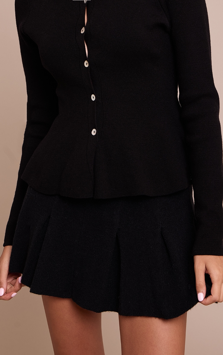 Black Soft Knitted Pleated Mini Skirt image 5